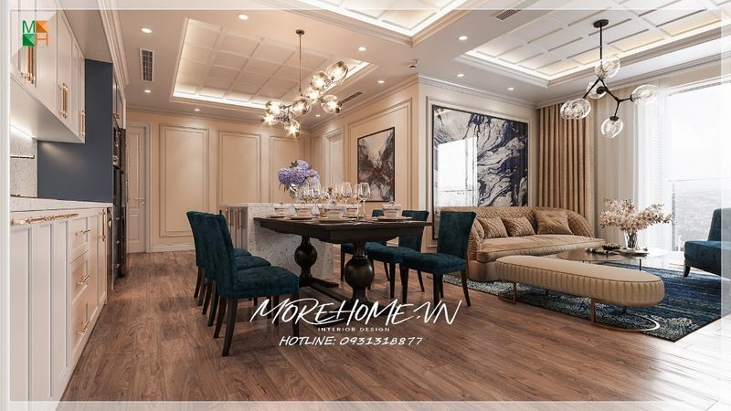 Đèn trang trí tô điểm với ánh sáng vàng ấm cúng không gian lộng lẫy sang trọng.